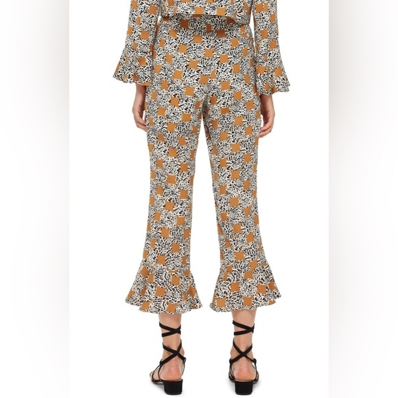 Topshop Pants Size 6 US Leopard Frill Trousers High Waist Crop Pant Ruffle Hem - Picture 6 of 11